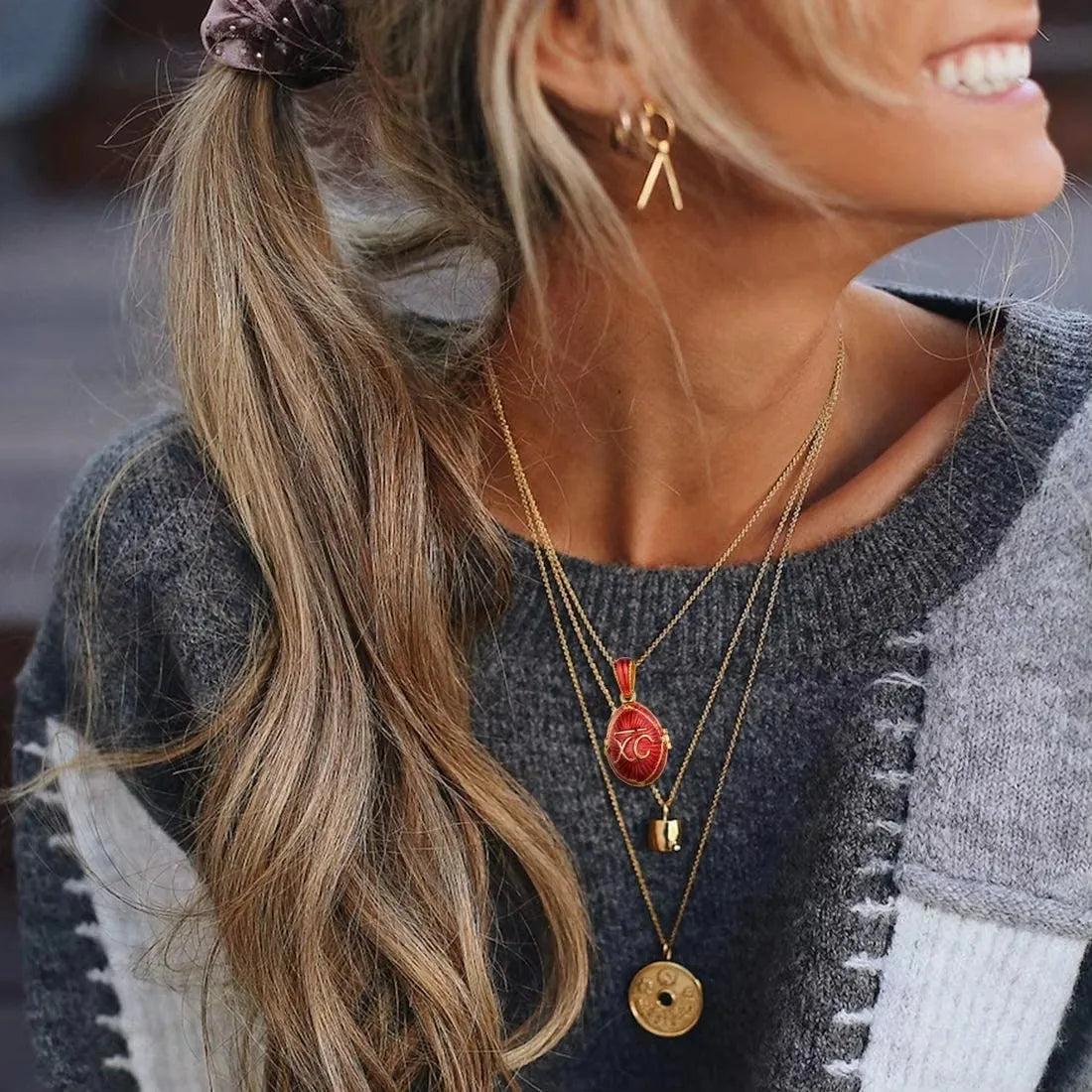 Chainspro Orthodoxe Medaillon-Halsketten mit Kreuz und Ei, oval, für Damen, Anhänger, 45,7 cm Kette, 14 Karat vergoldet, Emaille, Gedenkschmuck für Sie