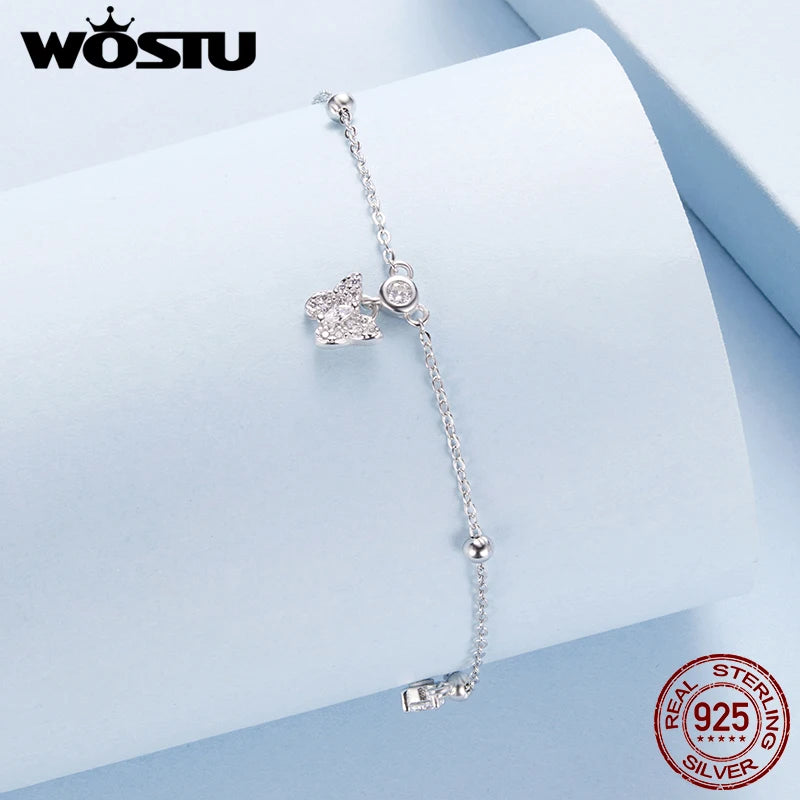 WOSTU 925 Sterling Silver Butterfly Tassels Anklet for Women Foot Links Boho Beach Summer Simple Foot Jewelry Anklet Bracelets