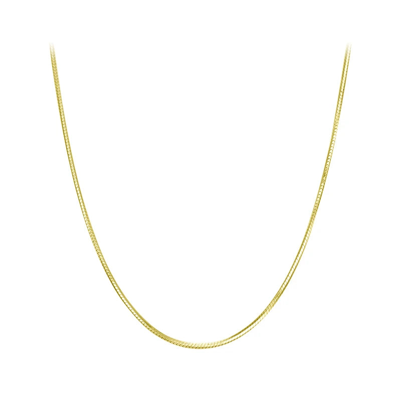 BAMOER Solid Gold Over 925 Sterling Silver Chain Necklace for Women Girls, Stackable Round Snake Chain For Daily DIY Pairing