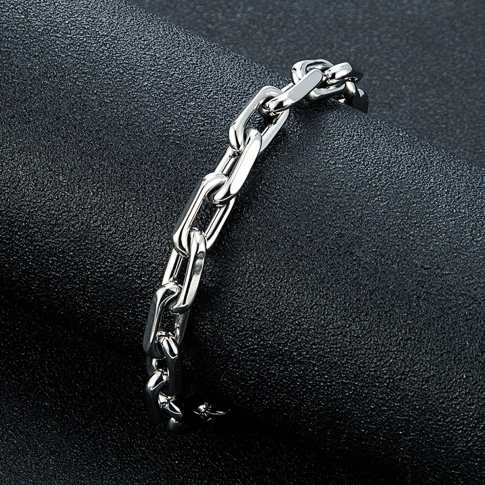 MKENDN Casual Stylish 4.5mm Rectangle Paperclip Chain Link Men Bracelet Punk Stainless Steel Double S Spring Biker Jewelry