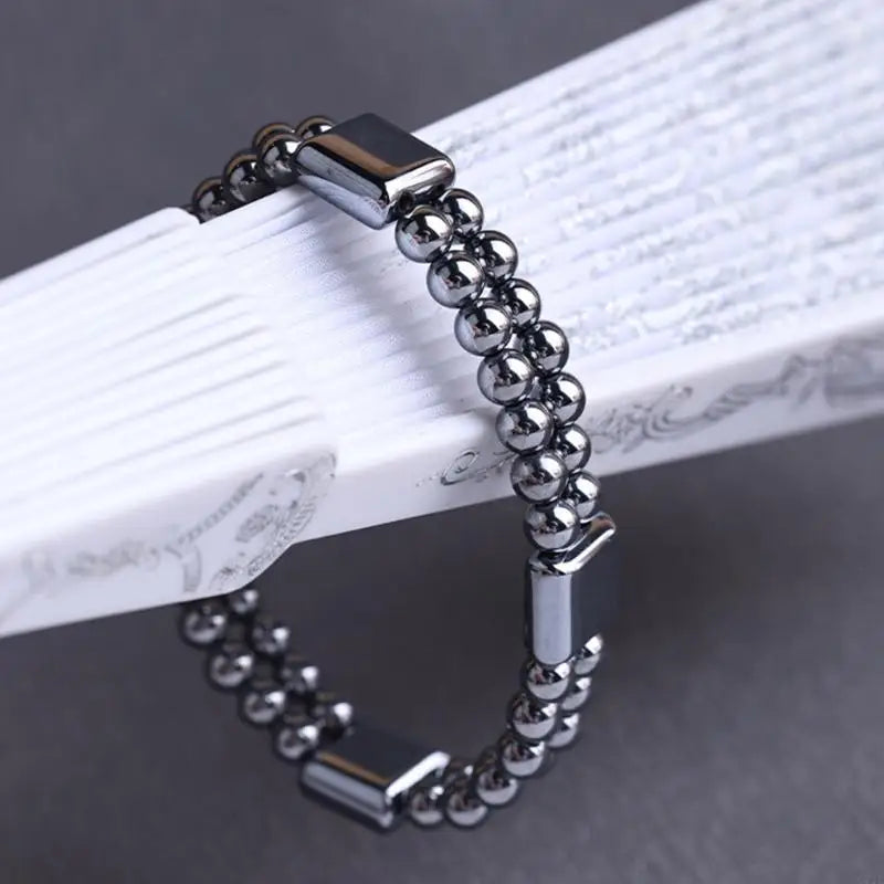 C71E Handmade Terahertz Stone Bracelet Comfort Wear Terahertz Bracelet with Double Layers Stone Texture Suitable for Fitness
