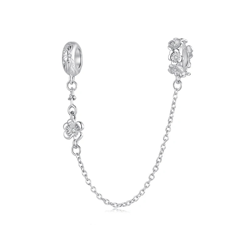 WOSTU Original 925 Sterling Silver Pink Bow Heart SnowFlake Safety Chain Turtle Spacer bead Fit Bracelet Jewelry Making DIY Gift