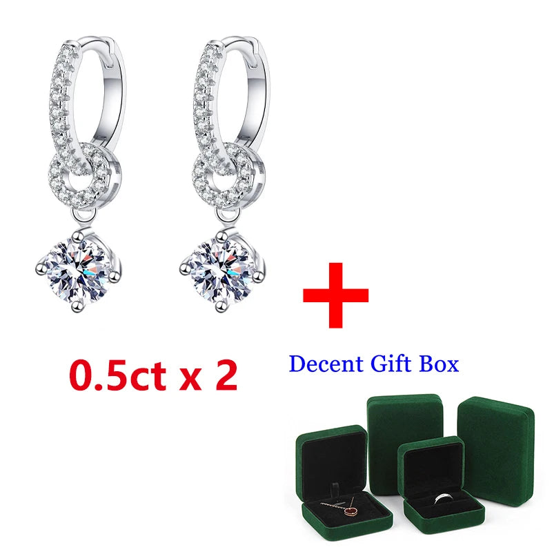 DJMAX 1ct White Gold Plated Moissanite Drop Earring for Women Sparkling Wedding Jewelry 100% 925 Solid Silver Earring Wholesale