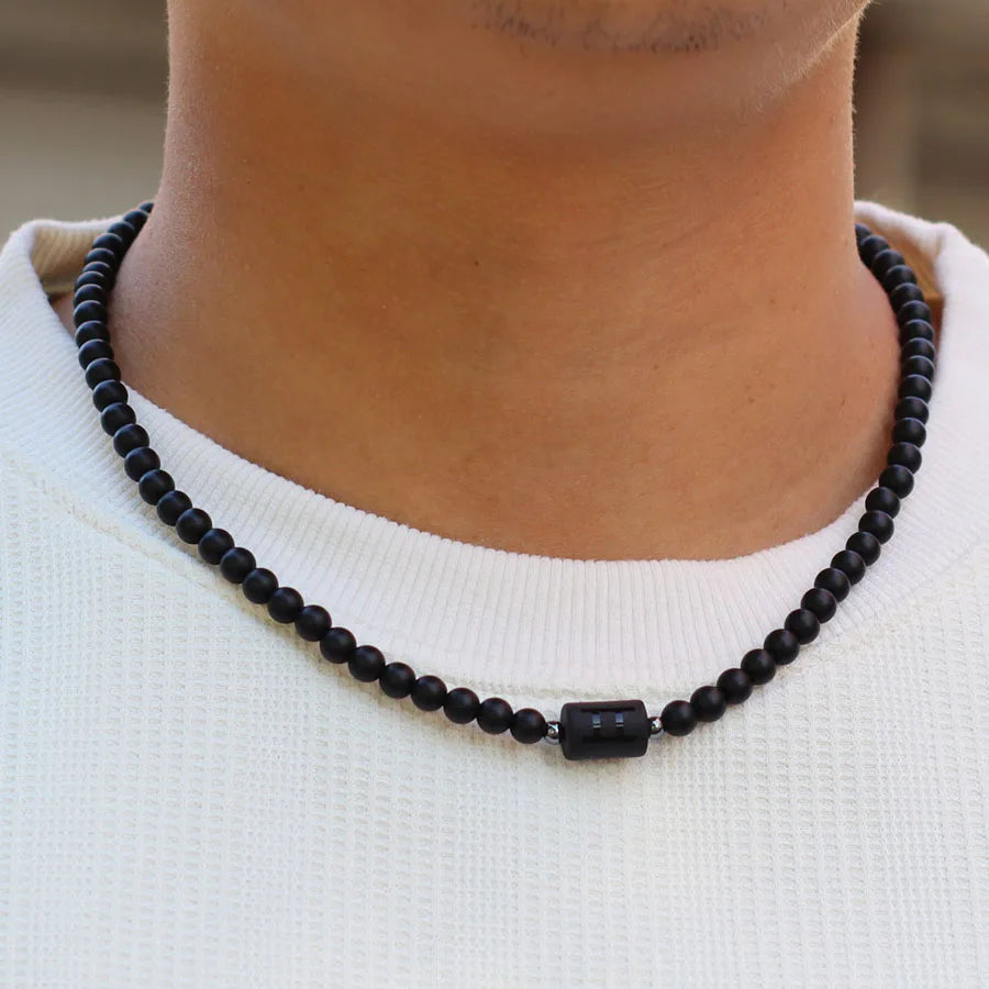Unique Black Onyx Stone 12 Constellations Necklace For Men 19 Inches Stainless Steel Buckle Short Collar Casual Accessories Him - Madeinsea©