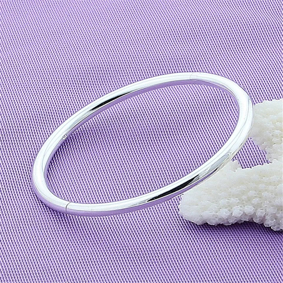 DOTEFFIL 925 Sterling Silver Solid Smooth Opening Bangles Bracelet For Woman Wedding Engagement Party Jewelry