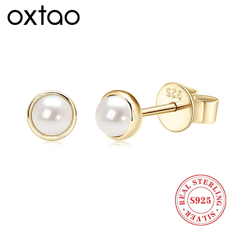 OXTAO 925 Sterling Silver Natural Freshwater Pearl Earrings 3.5-4mm/6.5-7mm Luxury Wedding Earrings for Women Gift