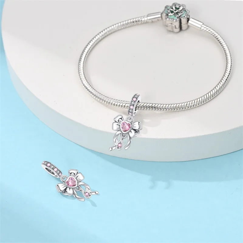 Fit Original 925 Sterling Silver Charms Beads Bows Swan Ballet Princess Pink Charms For Women Fine DIY Birthday Jewelry Gifts