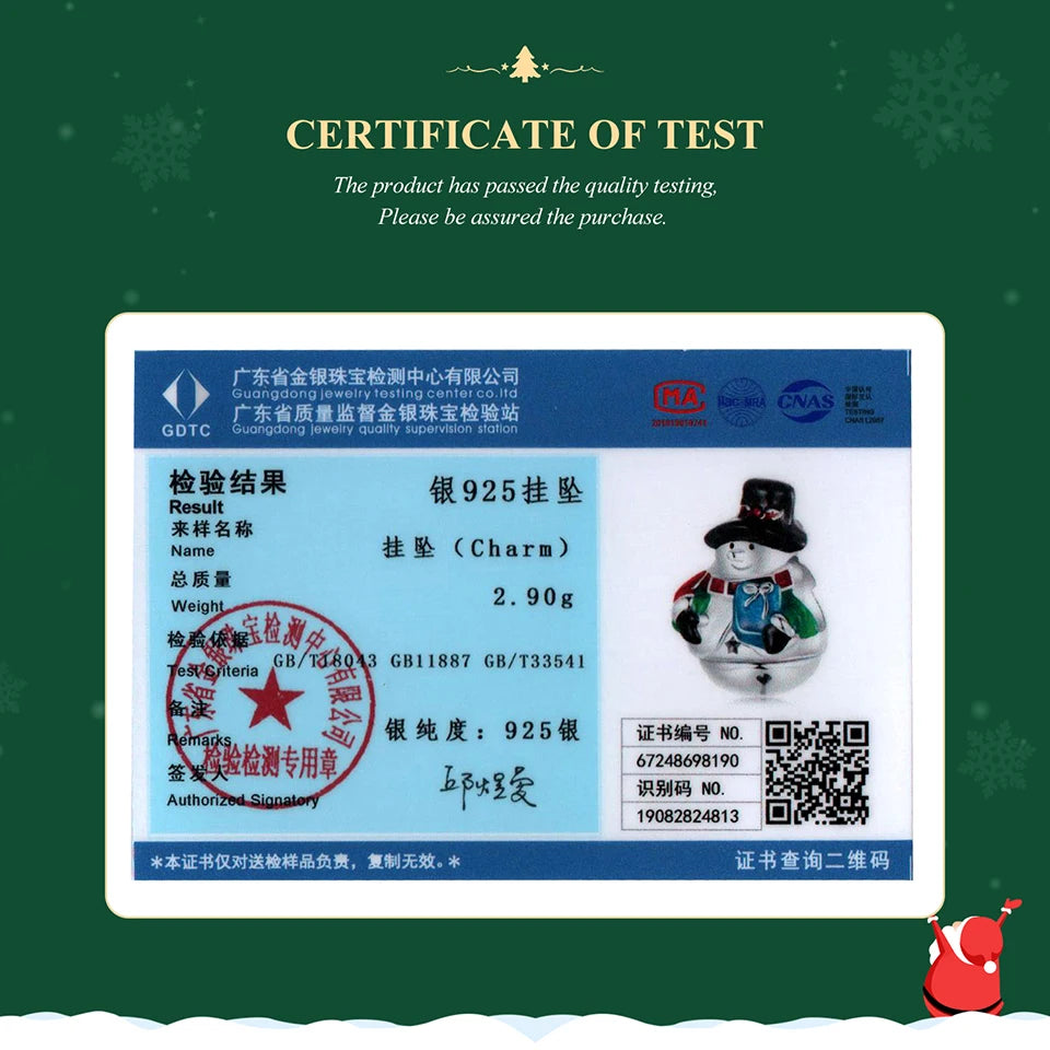 BAMOER Solid S925 Silver Xmas Snowman Charm Bead fit Original Bracelet DIY Bamoer Charm for Jewelry Making Christmas Gift