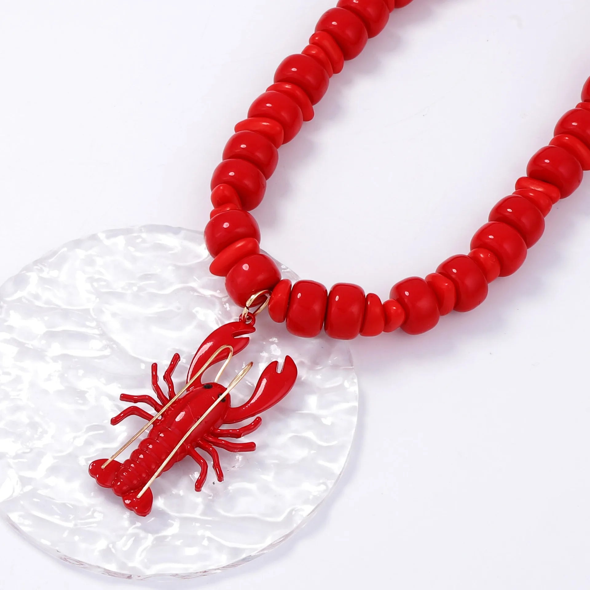 Fashion Beach Ocean Vacation Style Alloy Spray Painted Lobster Pendant Bead Necklace