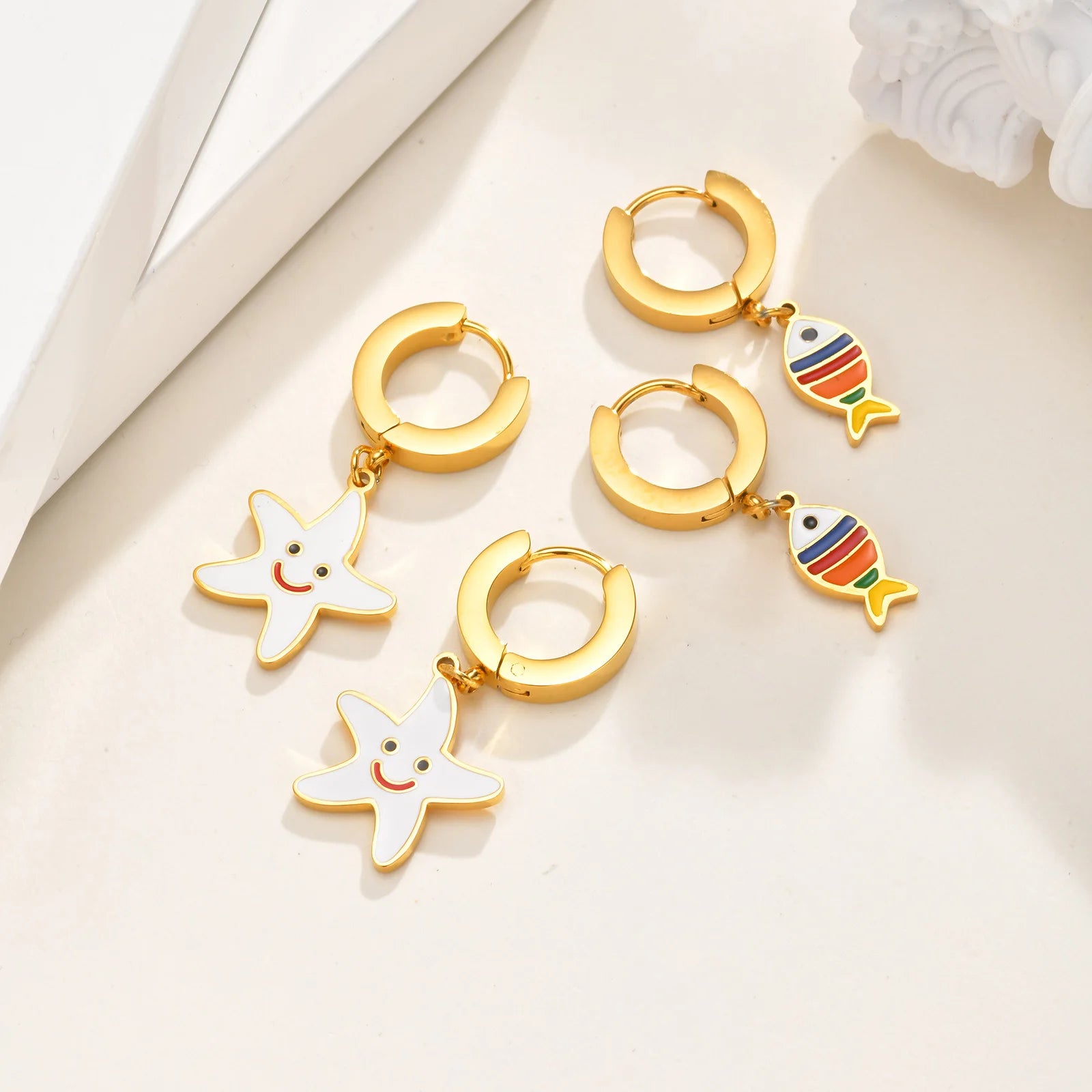 Vnox Sweet Star Smile Drop Earrings For Women Girls,Stainless Steel Hoop Simple Pendent,Gold Plated Jewelry Hypoallergenic