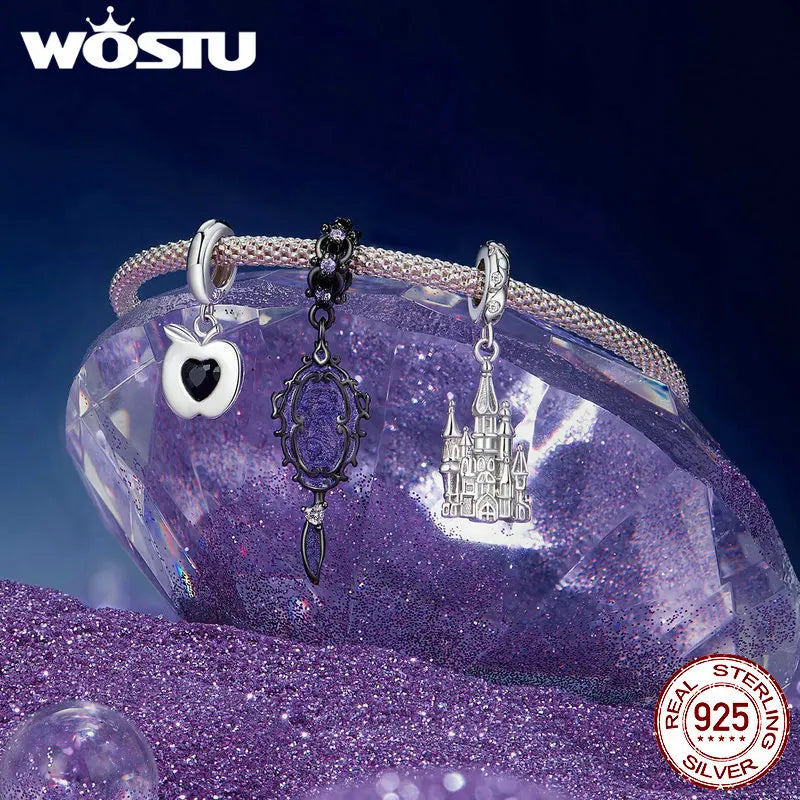 WOSTU 925 Sterling Silver Magic Castle Pendant Dark Purple Beads Fit Original Bracelet for Women DIY Punk Gift Fairy Tale Girls