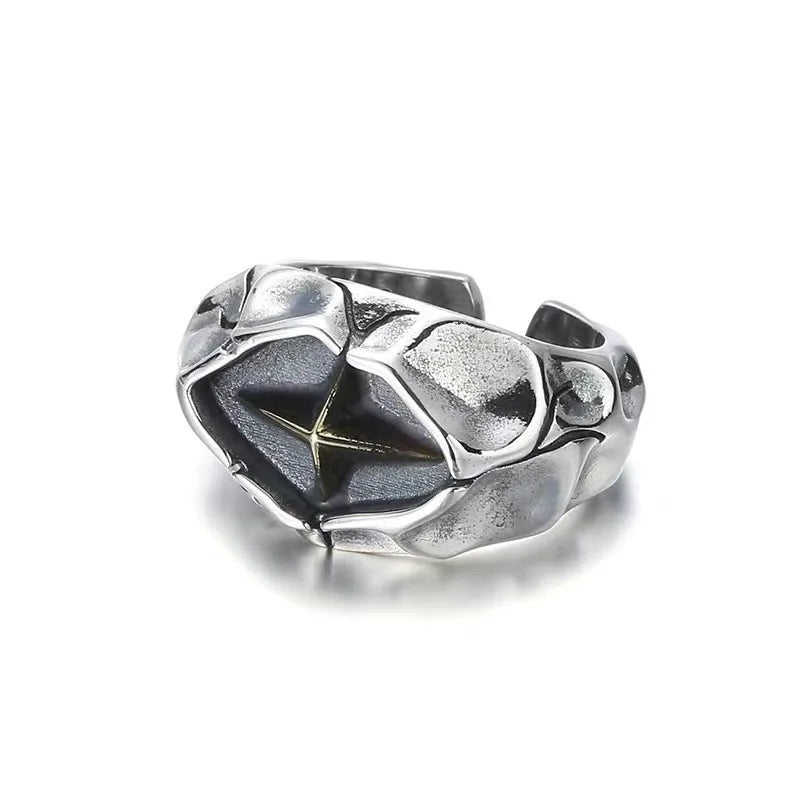 Retro Cracking Star Ring For Men Silver Color Punk Gothic Adjustable Open Ring Handmade Rock Unisex Jewelry Accessories Man Gift - Madeinsea©