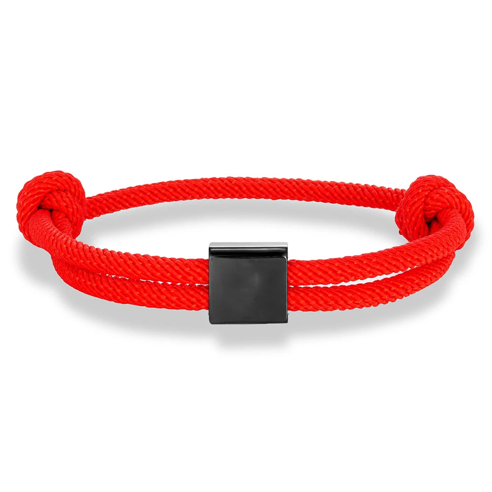 MKENDN Customize Stainless Steel Square ID Bracelets For Women Men Custom logo Name Engrave Text Adjustable Rope Bracelet Jewelr