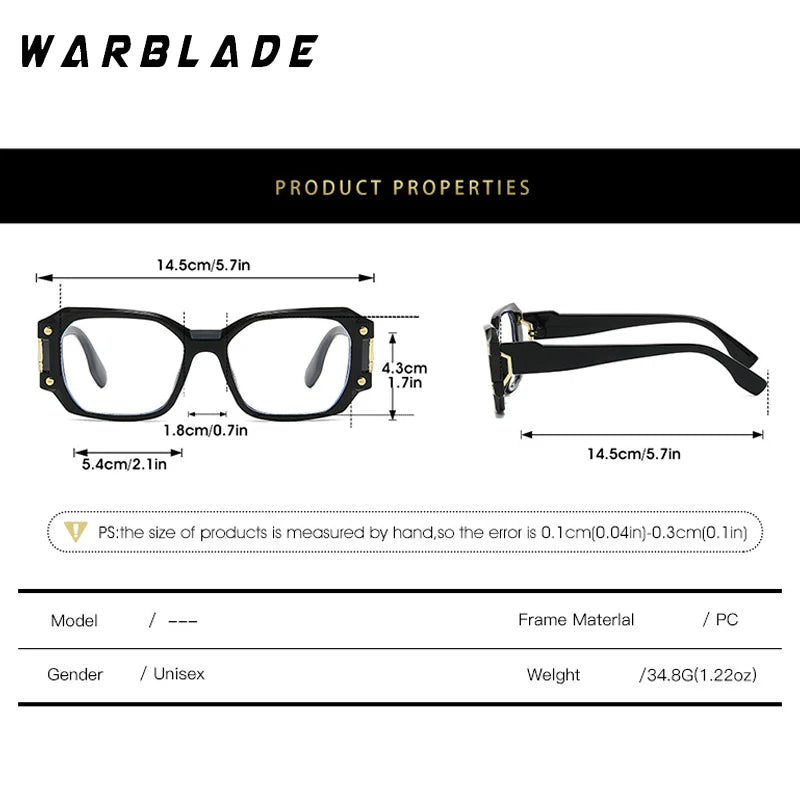 2025 Square Rivets Anti Blue Light Computer Glasses Trendy Large Frame Optical Spectacles Glasses Clear Lens Oversized Glasses