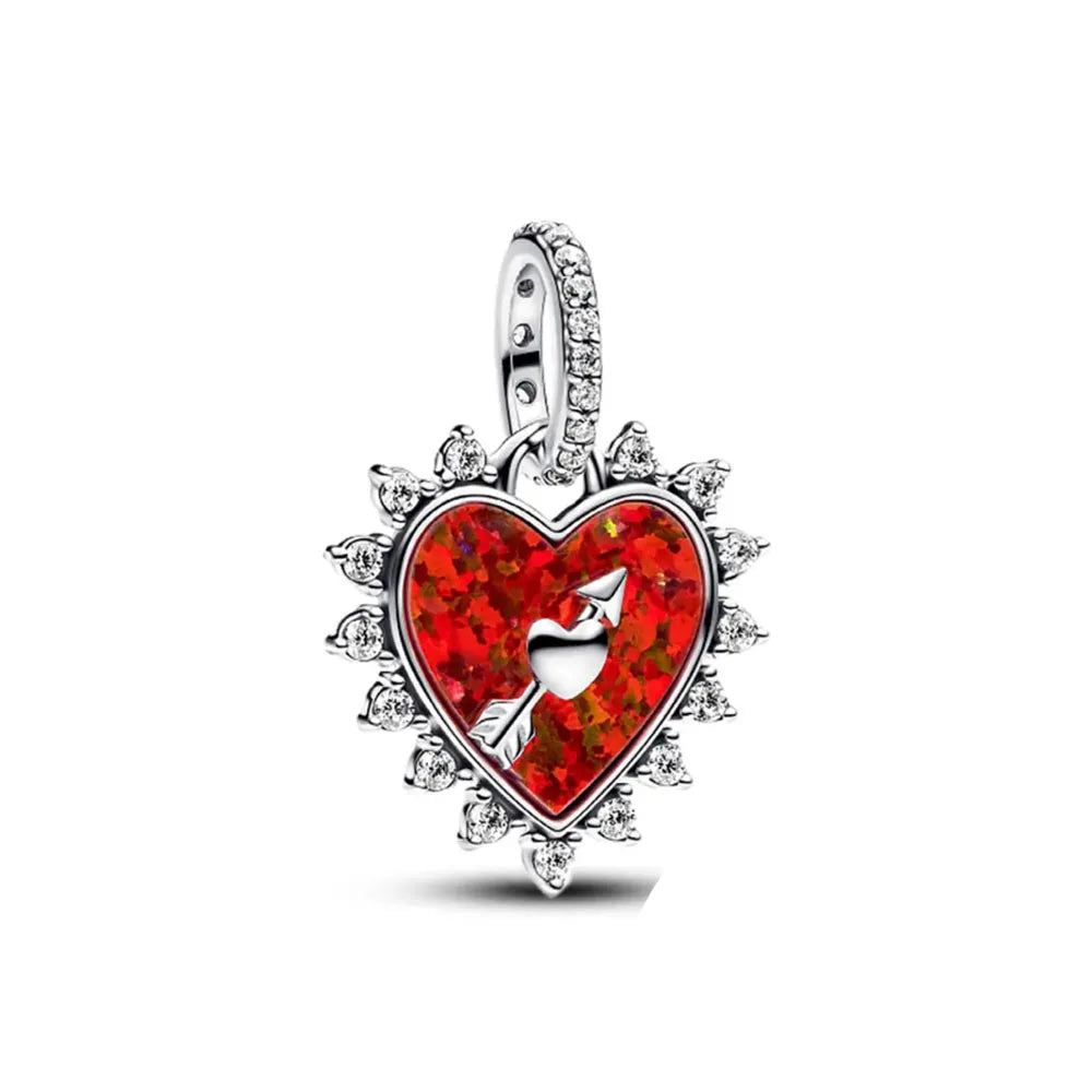 New 925 Silver Red Color Charm Strawberry Bee perfume Dream Catcher Apple Bead Fit Original Bracelet Jewellery Gift red heart