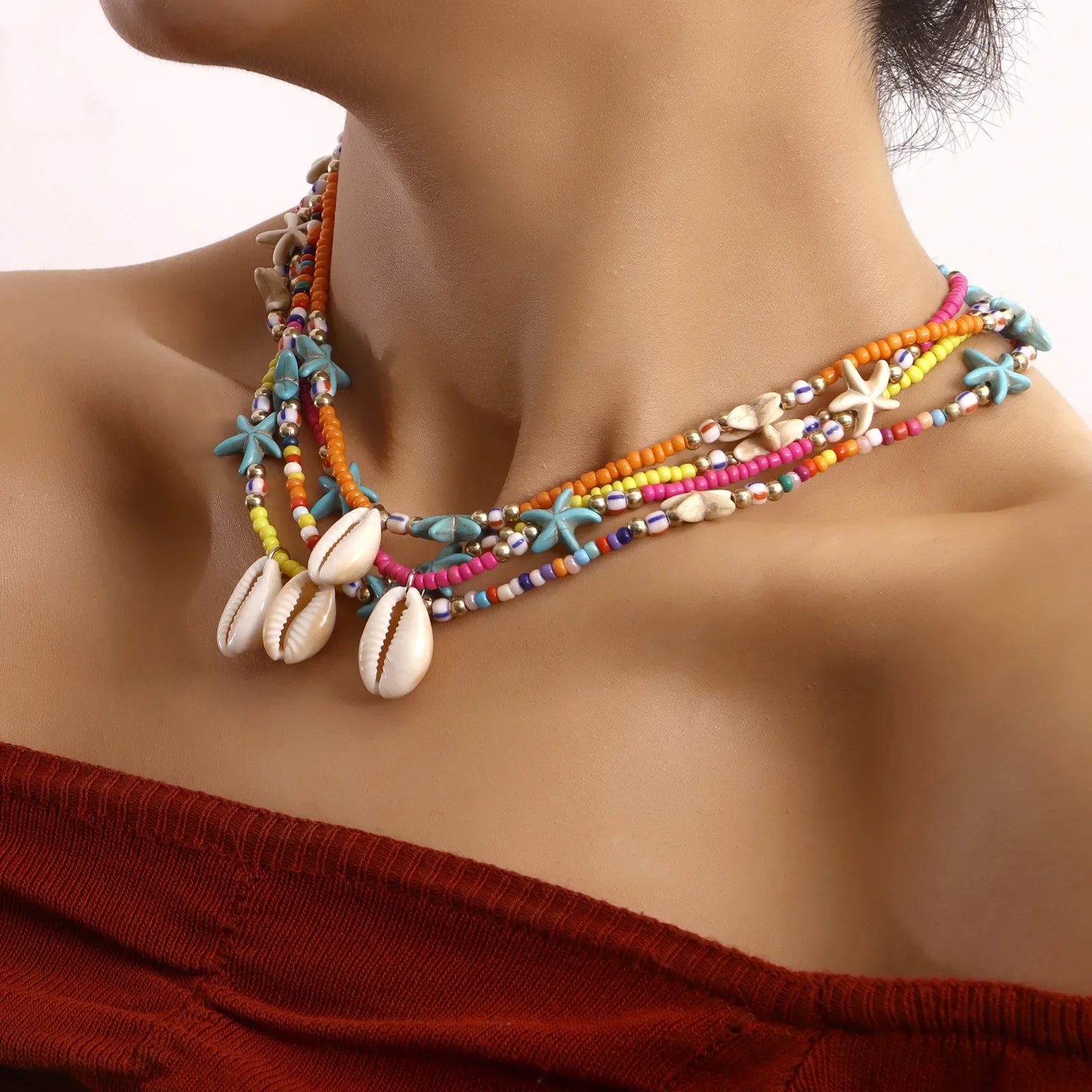 Multilayer Boho Colorful Bead Seashell Chain Necklace - Madeinsea©