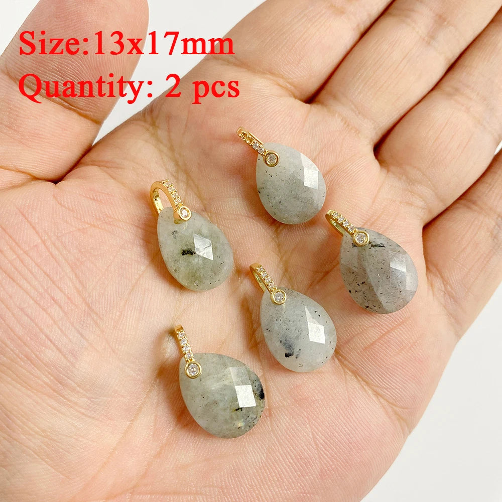 2PCS Natural Flash Labradorite Stone Pendant Irregular Shape Fashion Flash Labradorites Charms Connector For Jewelry Making DIY