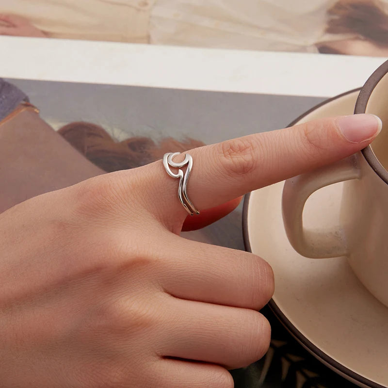 WOSTU Double Layer Wavy Ring For Women 925 Sterling Silver V Style Band Rings Wedding Enegagement Stackable Anillo Birthday Gift
