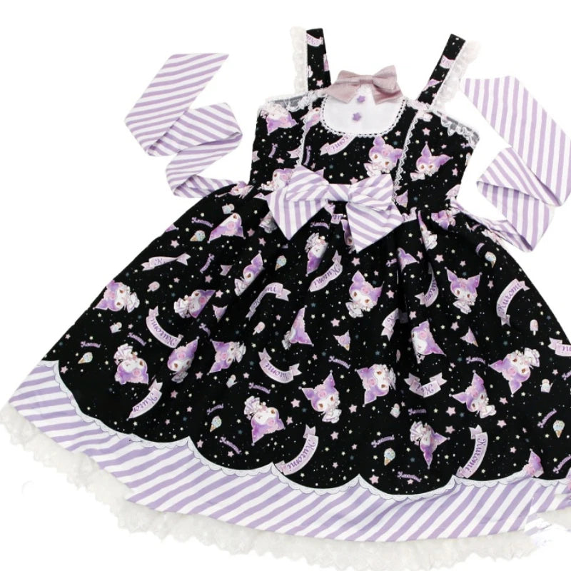 Sweet Lolita Style Cartoon Print Princess Dress Women Cute Bow Lace Party Strap Dresses Girly Harajuku Kawaii Y2k Mini Vestidos - Madeinsea©