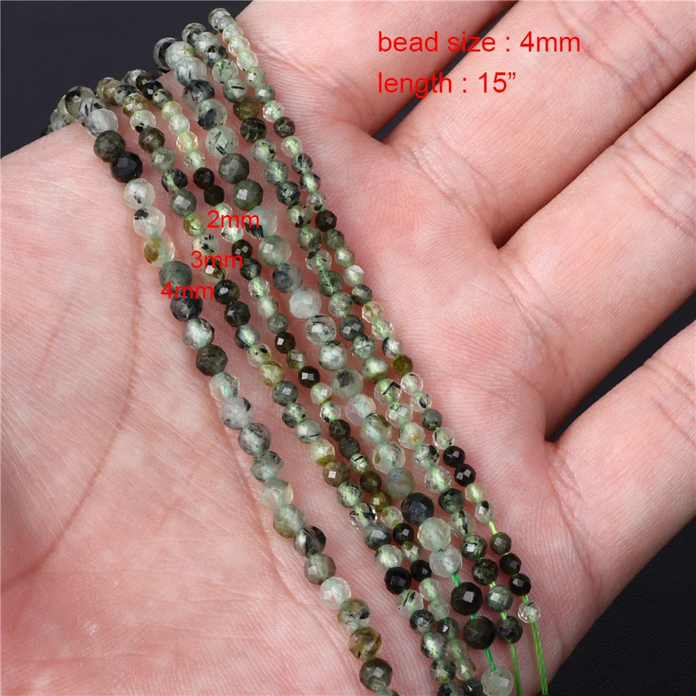Natural Stone Beads Green Prehnites Round Faceted Loose Spacer Raw Chip Bead For Jewelry Making Needlework Diy Bracelet Necklace