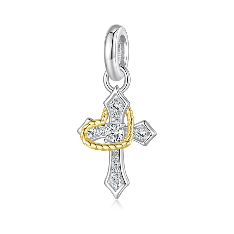 WOSTU 925 Sterling Silver Virgin Mary Pendant Cross Charms Wings of Protection Beads Fit Original Bracelet Necklace DIY Gift