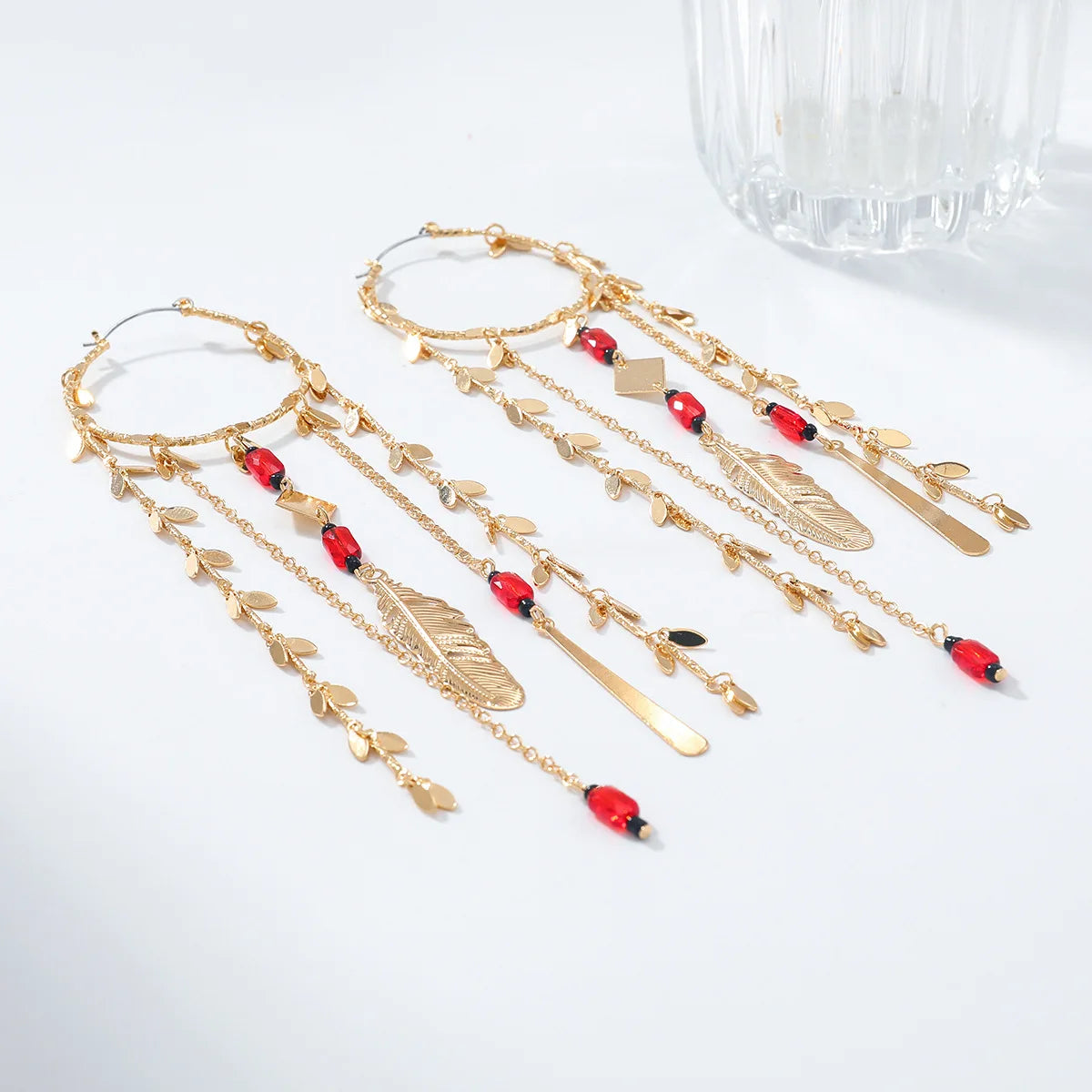 ZAA Exaggerated Tassel Feather Alloy Multi-layer Earrings