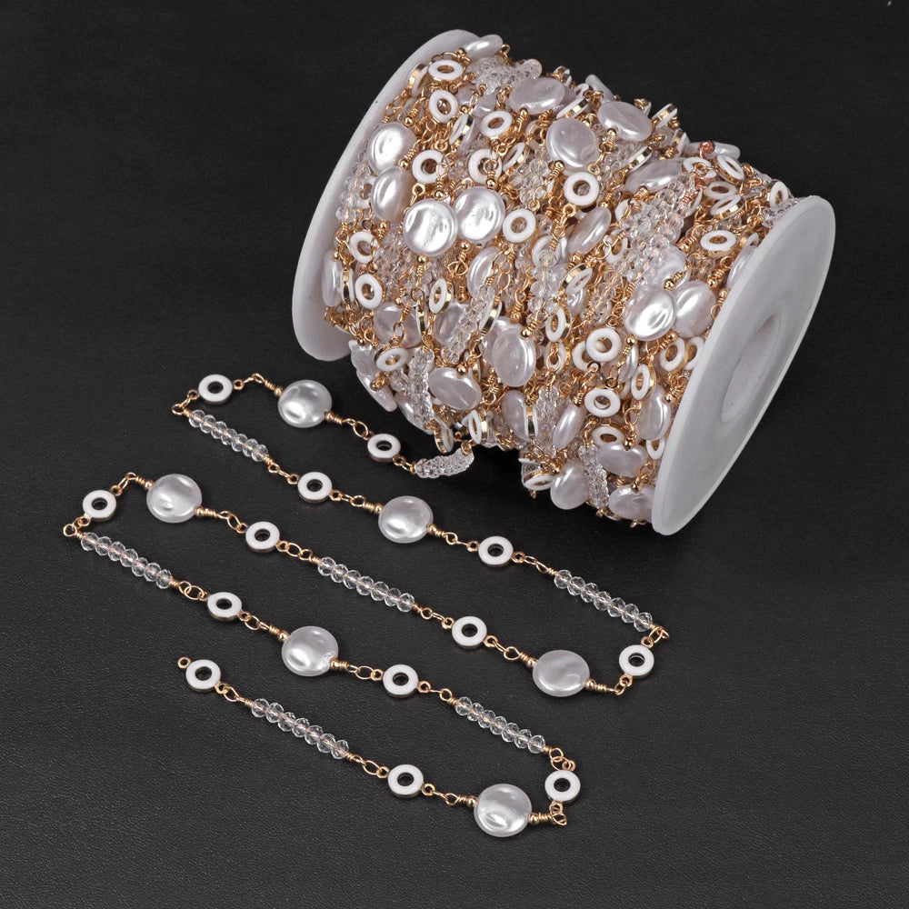 50/100cm Imitation Pearl Beads Handmade Chain Gold Color Adjustable Zinc Alloy Beading Chains For Jewelry Making Crafts Supplies