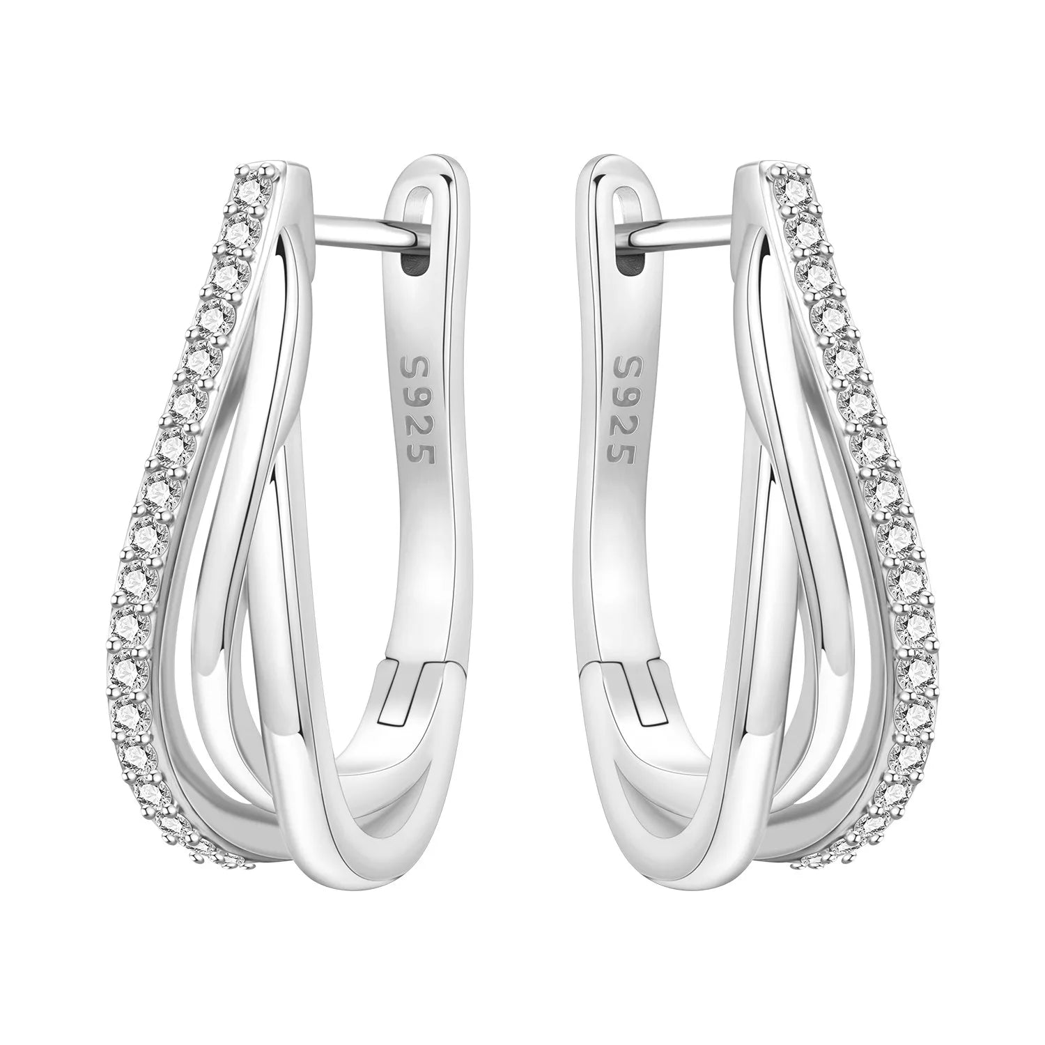 PANPOKI S925 Sterling Silver Silver Three Circle Curved Earrings Versatile Hoop Earrings For Women Jewelry Original Party Gifts