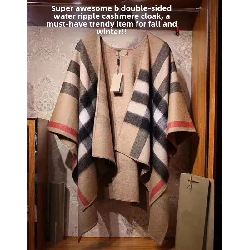 Classic British Style Double-Sided Wool Plaid Scarf Women's Warm Versatile Large Shawl Autumn Winter Tweed Jacket