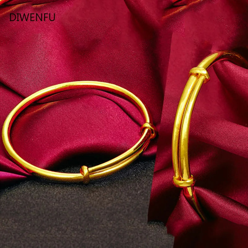Soild 999 Yellow Gold Bangles Jewelry for Women Not Fade Gold Wedding Pulseira Feminina Bizuteria Gold Trendy Bracelets Females