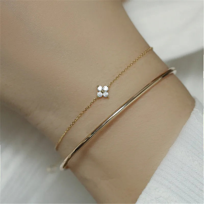 925 Sterling Silver Plated 14k Gold Bracelet Korean Design Temperament Zircon Flower Bracelet for Women Jewelry Accessories