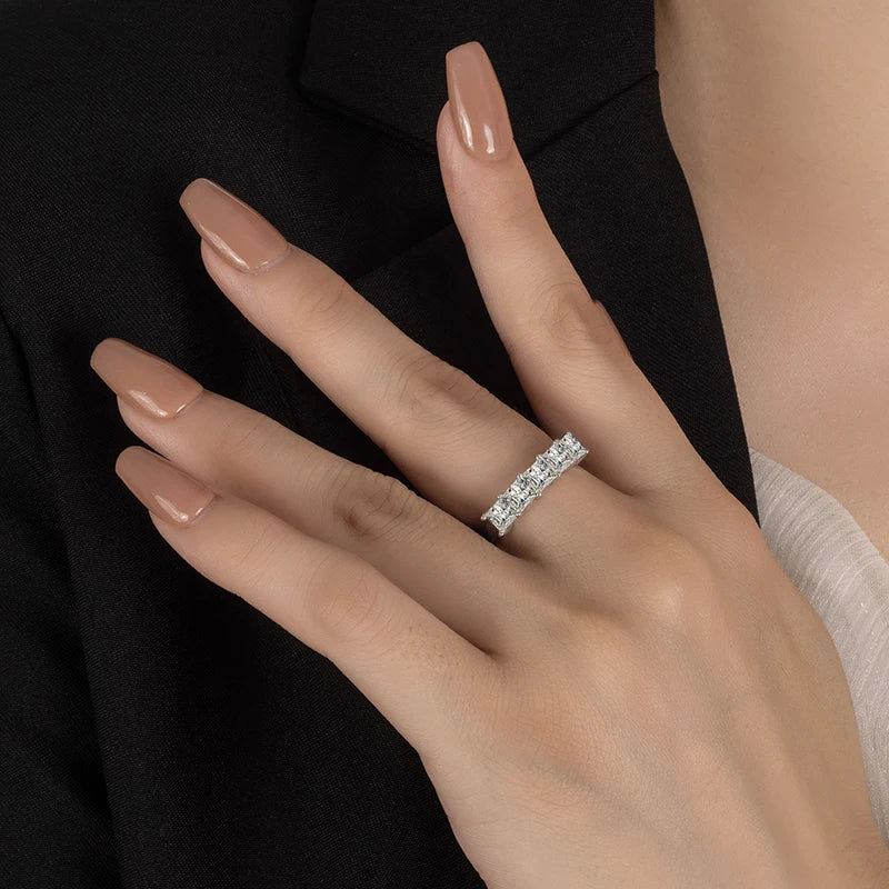 PERFANY 2CT Square Cut Moissanite Women's Ring S925 Pure Silver Sparkling Laboratory Diamond Wedding Fashion Jewelry