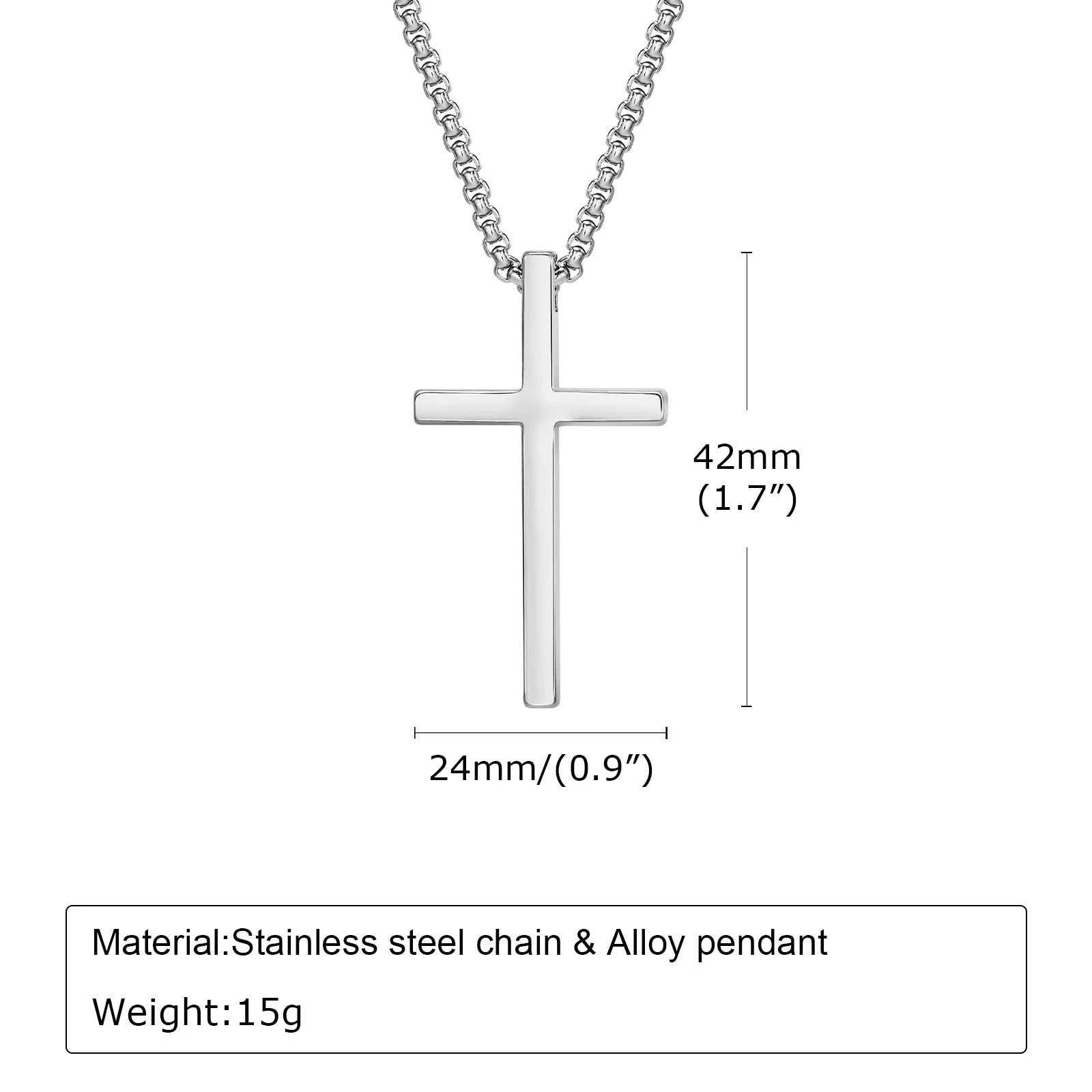 Vnox Unisex Box Chain Cross Necklaces, Men Women Stainless Steel Chain with Alloy Cross Pendant, Religious Faith Cross Necklace - Madeinsea©