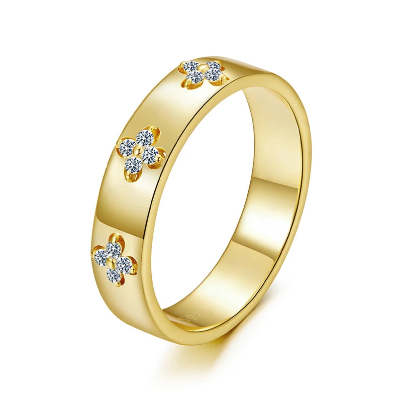 WOSTU Moissanite Clover Hoop Earrings Engagement Ring for Women, 925 Sterling Silver Gold Clover Jewelry Set Xmas New Year Gift