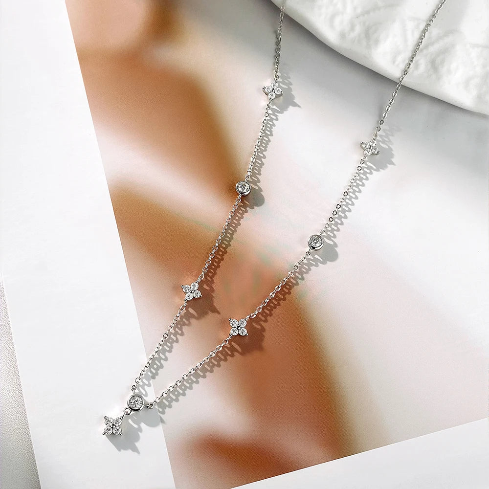 Serenity D Moissanite Necklace for Women Gift Solid 925 Silver Sparkling Lab Diamond Four Leaf Clover Pendant Neck Chain Jewelry