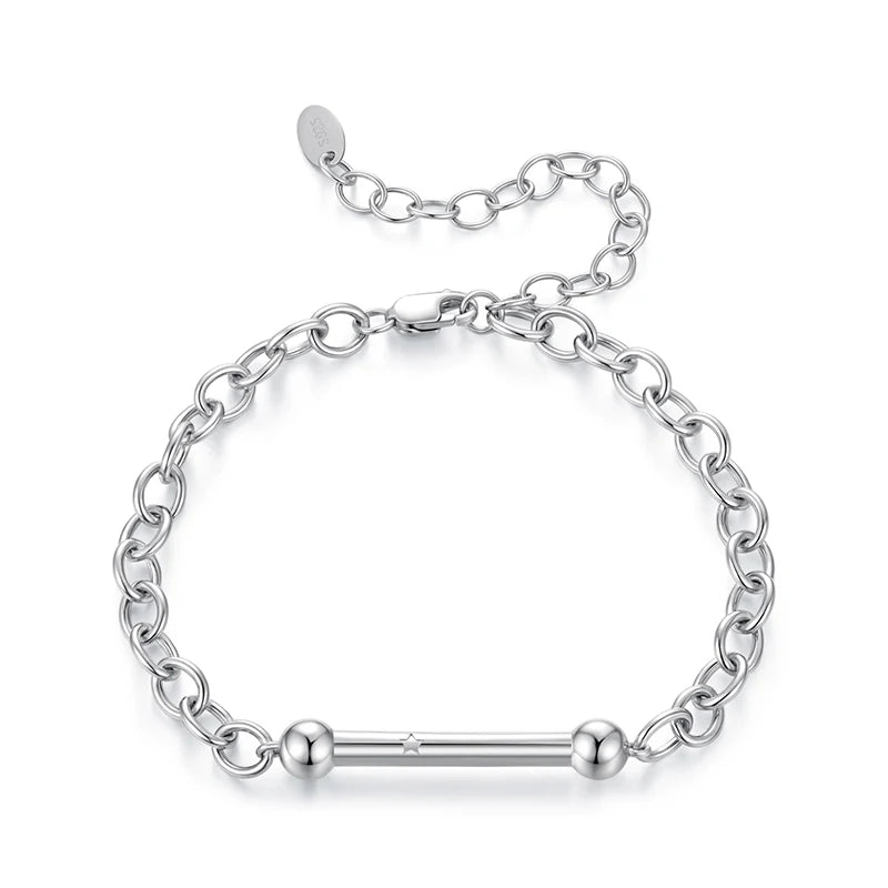 WOSTU 925 Sterling Silver Bold Curb Chain Bracelet with Star Charm, Heavy Duty Link Jewelry for Men Women Adjustable Unisex Gift