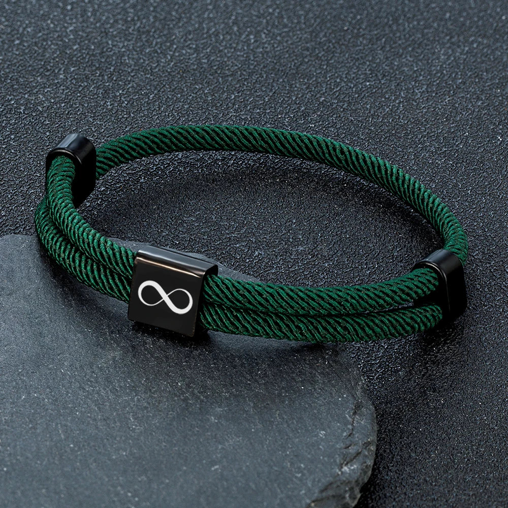 MKENDN Klassisches Infinity-Armband für Herren, verstellbar, nautisches Seilarmband für Damen, schwarzer Edelstahl, Schmuckgeschenk für Paare