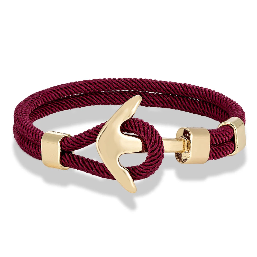 MKENDN Waterproof Anchor Bracelets Men Double Strand Nautical Survival Rope Bracelet For Women Gold Color Navy Sport Buckle