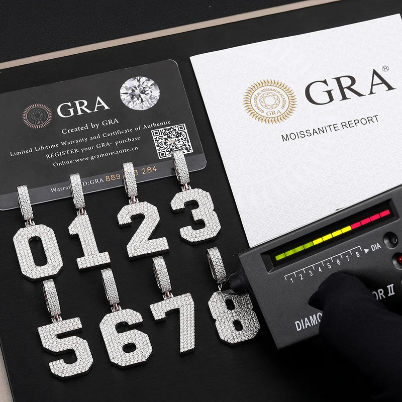 0-9 Lucky Numbers Moissanite Pendants Necklaces For Women 925 Silver Pendants Men Hip Hop Jewelry Fashion Birthday Gifts