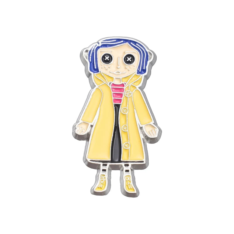 Horror Animated Films Coraline Doll Enamel Pins Cartoon Character Role Brooch Lapel Badge Punk Halloween Jewelry Gift for Friend