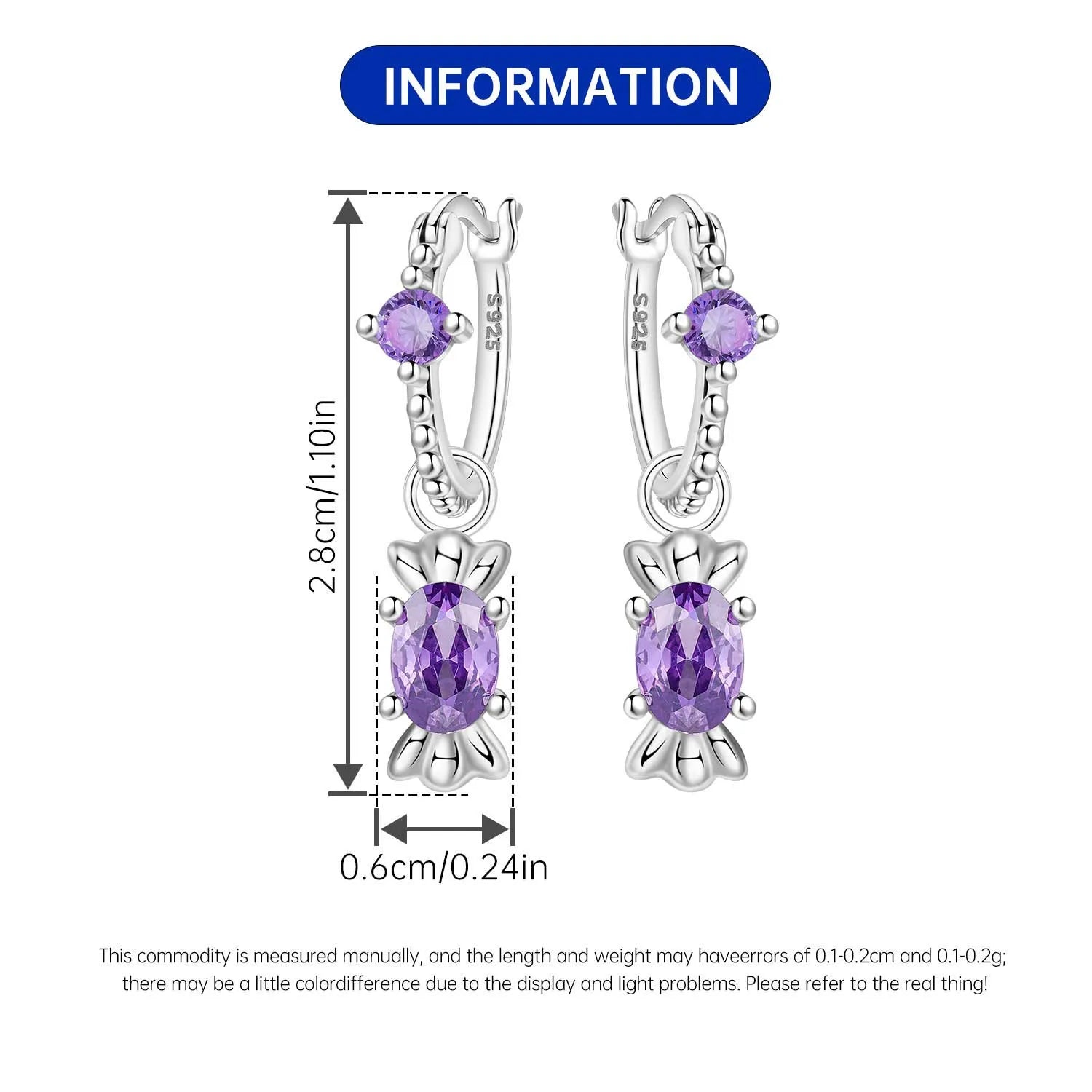 PANPOKI 925 Sterling Silver Purple Zircon Candy Earrings Original Jewelry Drop Earrings Jewelry Party Anniversary Gifts