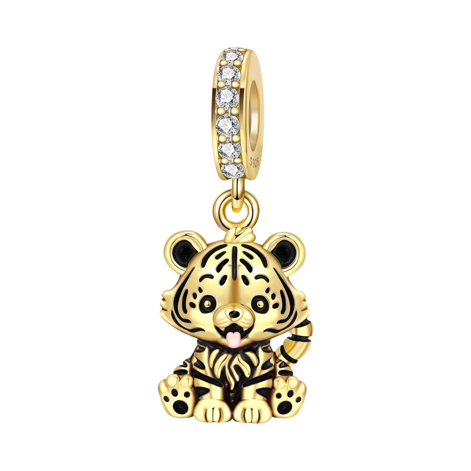 PANPOKI 925 Sterling Silver Cute Little Tiger Animal Pendants Bracelet Charms Fit Women Jewelry Party Beads DIY Trendy Gifts