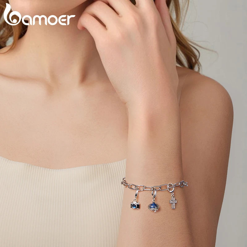 Bamoer Armband aus echtem 925er Sterlingsilber, verstellbar, in Form einer Büroklammer, 0,5 cm, ideal für Damen, Anhänger, Perlen und DIY-Projekte