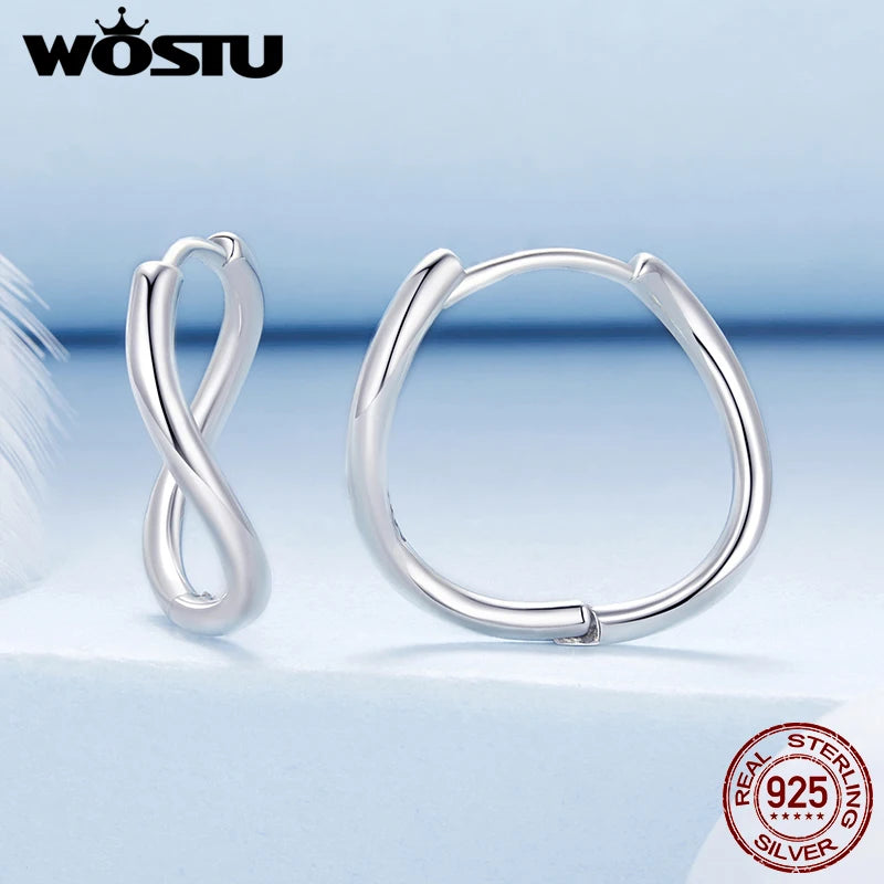 WOSTU Real 925 Sterling Wave Hoop Earrings For Women Infinite Ear Hoops Simple Handmade Jewelry Original Design Gift