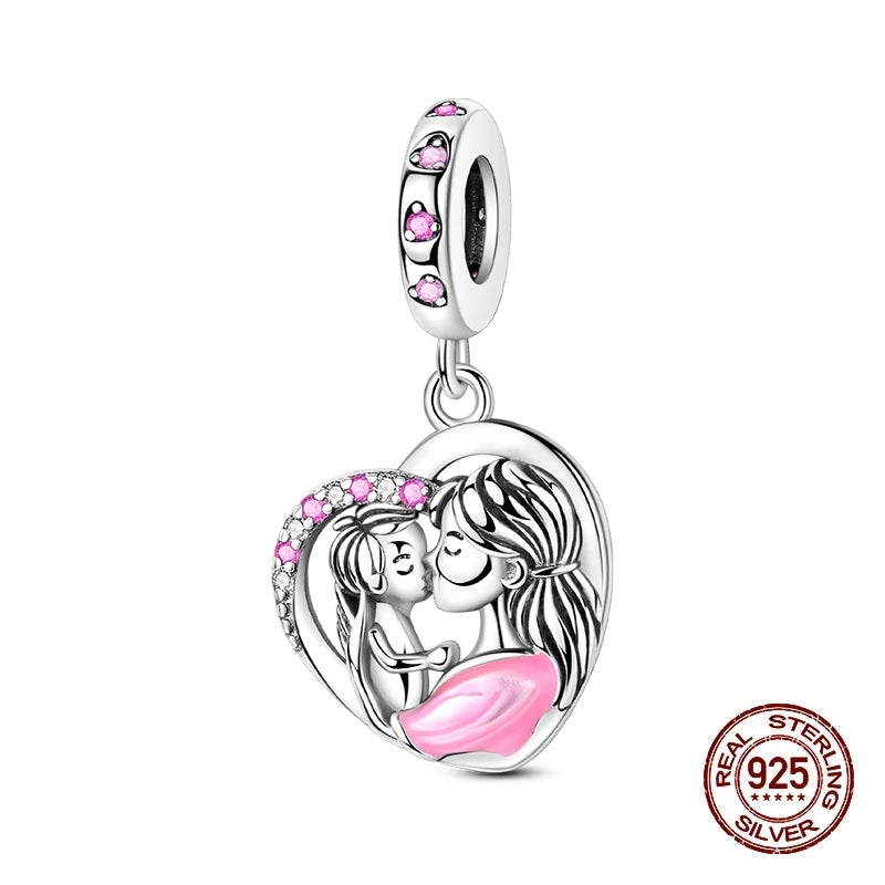 Fashion 925 Sterling Silver Heart Shape Tree Of Life Mother Sister Hug Charms Beads Fit Original Bracelets Fine DIY Jewelry Gift