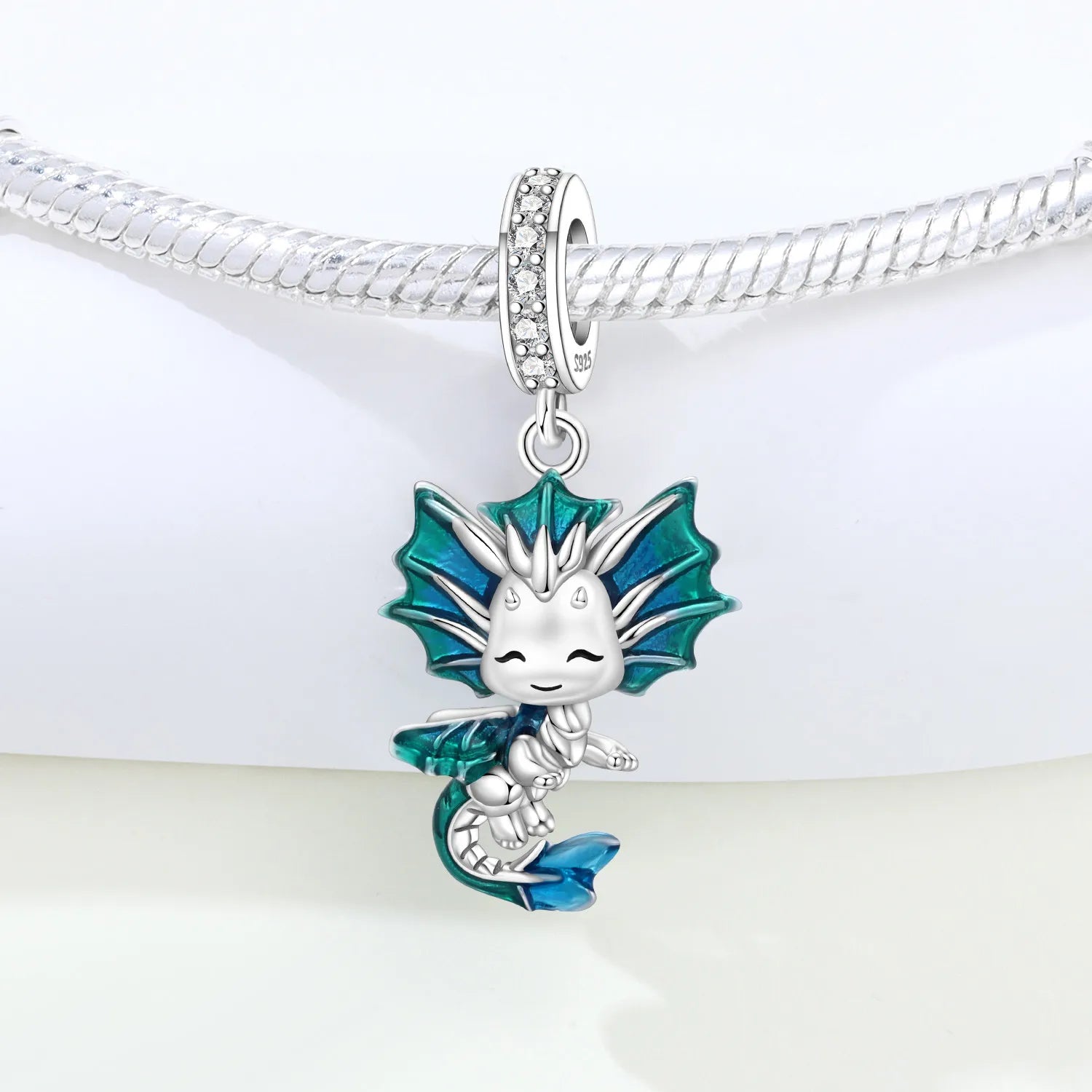 PANPOKI 925 Sterling Silver Blue Little Dragon Animal Beads Original Pendants Bracelet Charm Jewelry Party DIY Trendy Gifts