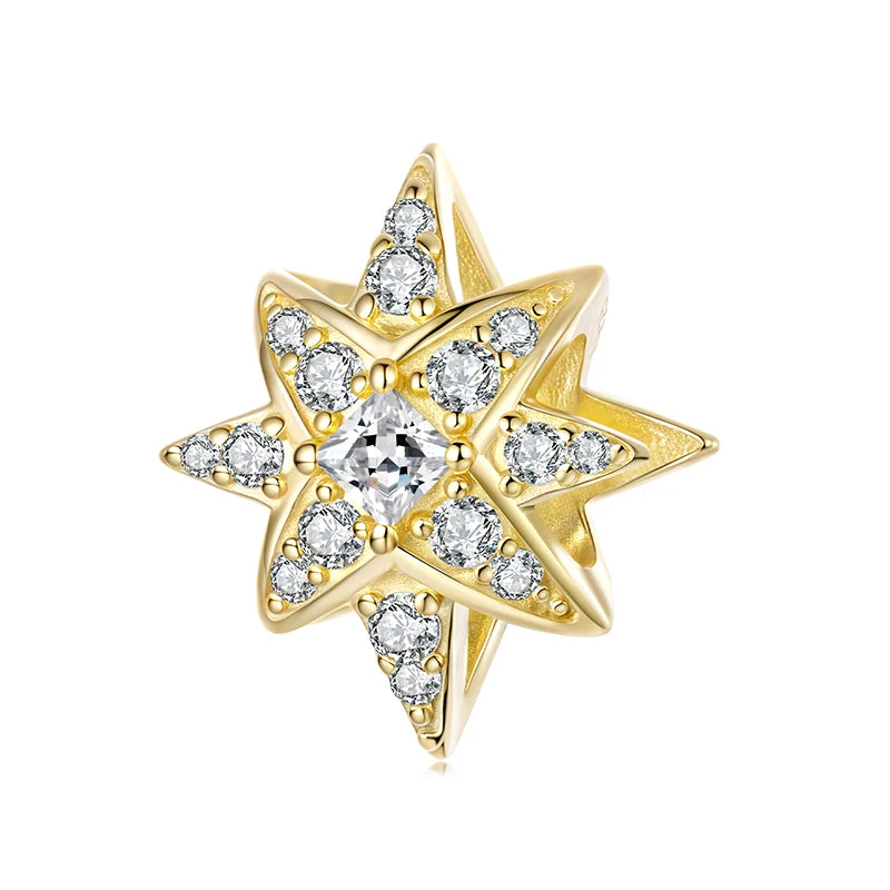 WOSTU 925 Sterling Silver Sparkling Star Pendant Necklace For Women, 18K Gold AAA Zircon Wedding Starburst Charm Necklace DIY