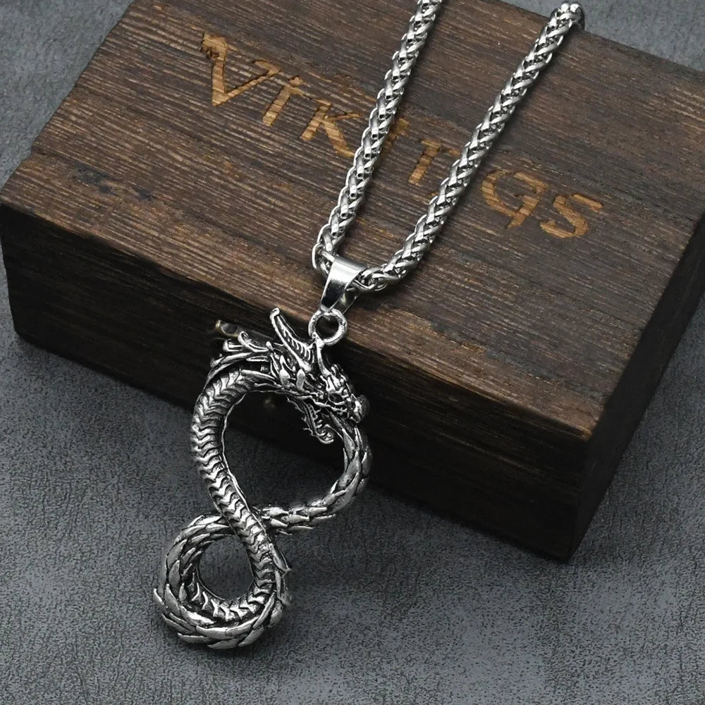 Retro Ouroboros Dragon Pendant Motorcycle Party Punk Articulated Snake Necklace Party Men Women Gift Jewelry