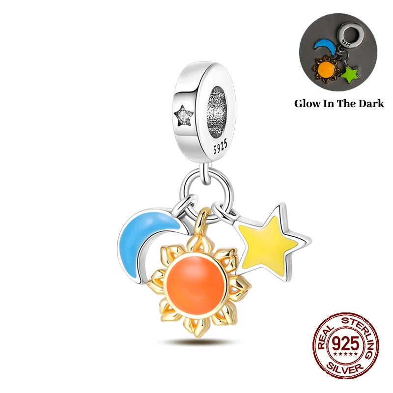 New 925 Sterling Silver Sun Sunflower Solar System Charms Beads Fit 3mm 925 Original Bracelet Fine DIY Jewelry Birthday Gift