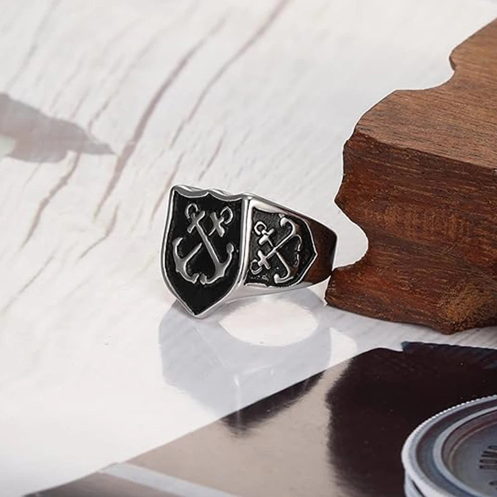 Viking Cross Anchor Shield Ring Stainless Steel Vintage Hiphop Teens Jewelry Rings Party Gift for Boyfriend Men Women Wholesale